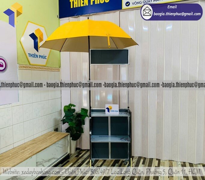 Sản xuất quầy bán cafe mini gấp xếp kèm dù che event cá nhân và doanh nghiệp