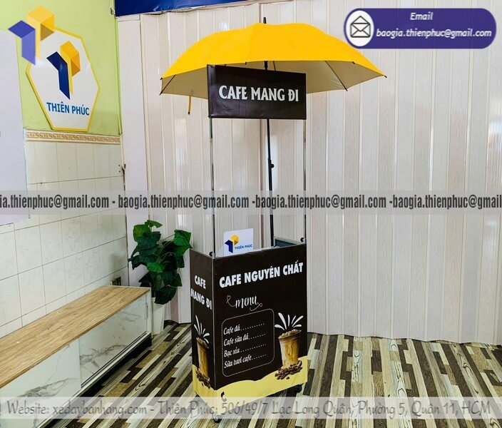 Sản xuất quầy bán cafe mini gấp xếp kèm dù che cho sự kiện event giá từ 700k đến 2200k