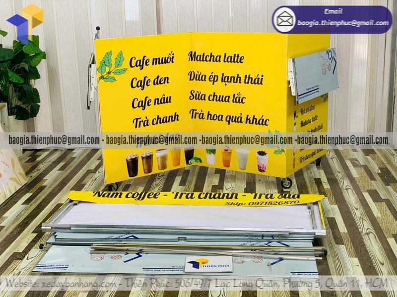 Đặt kệ đẩy bán trà chanh di động gấp xếp ngoài trời công viên trườn học, phố đi bộ vỉa hè