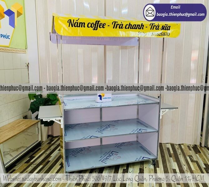 Đặt kệ đẩy bán trà chanh di động gấp xếp hỗ trợ xuất hóa đơn và thanh toán minh bạch