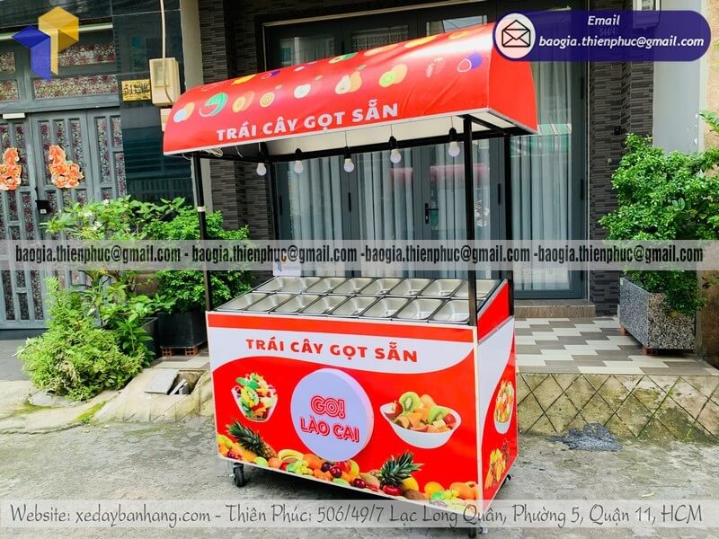 Đặt làm xe sắt đẩy bán trái cây cao cấp tại siêu thị xưởng Thiên Phúc sản xuất xe bán hàng lưu động