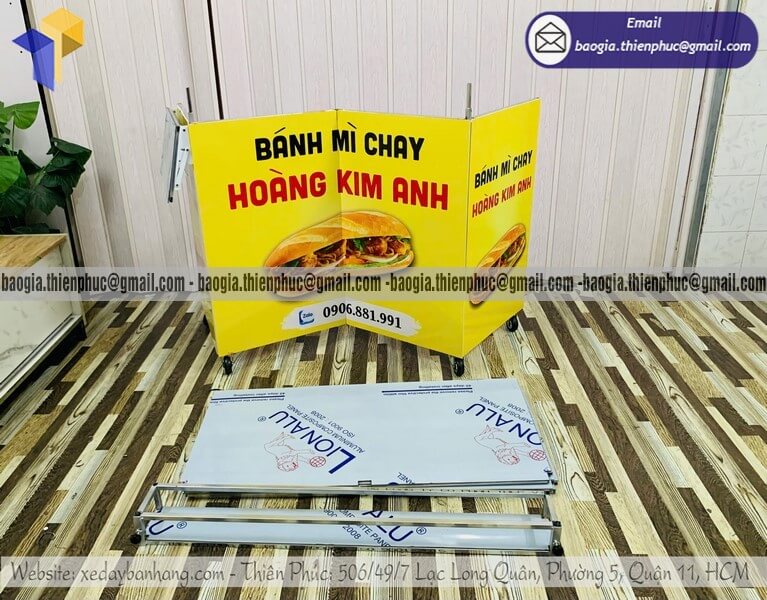 Mẫu xe bán bánh mì hàng rong xếp gọn chính hãng bánh mì thịt nướng chả cá