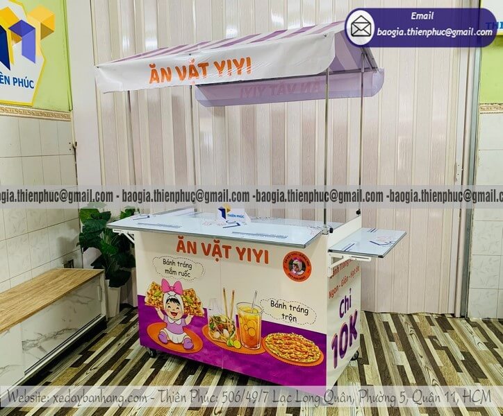 Quầy ăn vặt hàng rong gấp gọn bán ngoài trời tối ưu thu hồi vốn nhanh