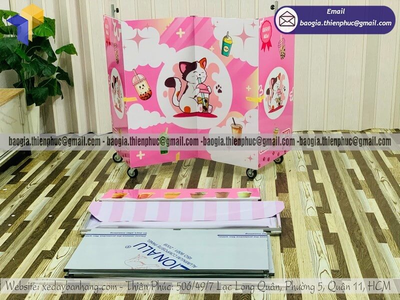 Quầy bán trà sữa trên hè phố gấp gọn có bánh xe thiết kế riêng xưởng sản xuất Việt Nam