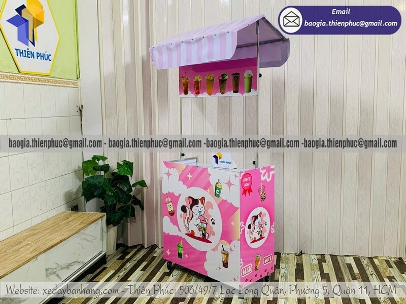 Quầy bán trà sữa trên hè phố gấp gọn có bánh xe chịu lực dễ di chuyển