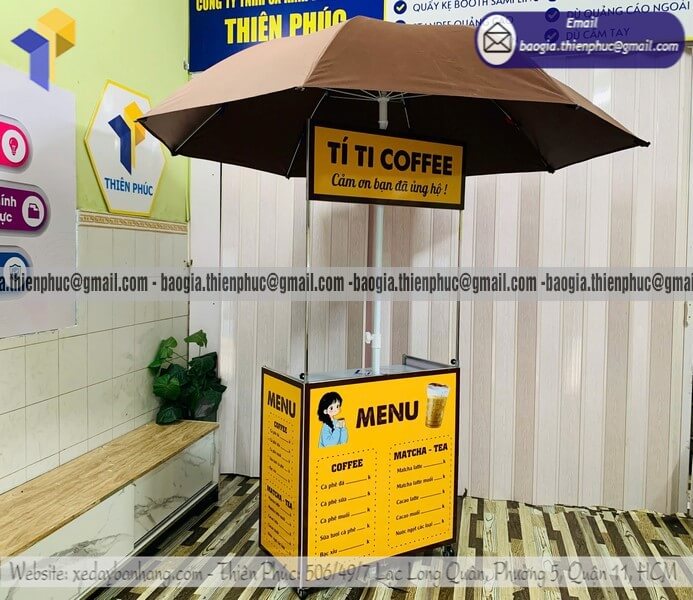 Xe đẩy bán cafe take away lề đường gấp gọn có dù che sản xuất bán sỷ số lượng lớn giảm giá